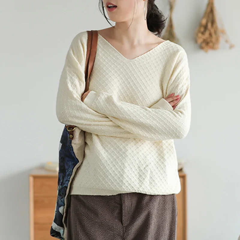 Johnature 6 цветов пуловер свитера для женщин Ретро стиль v-образный вырез длинный