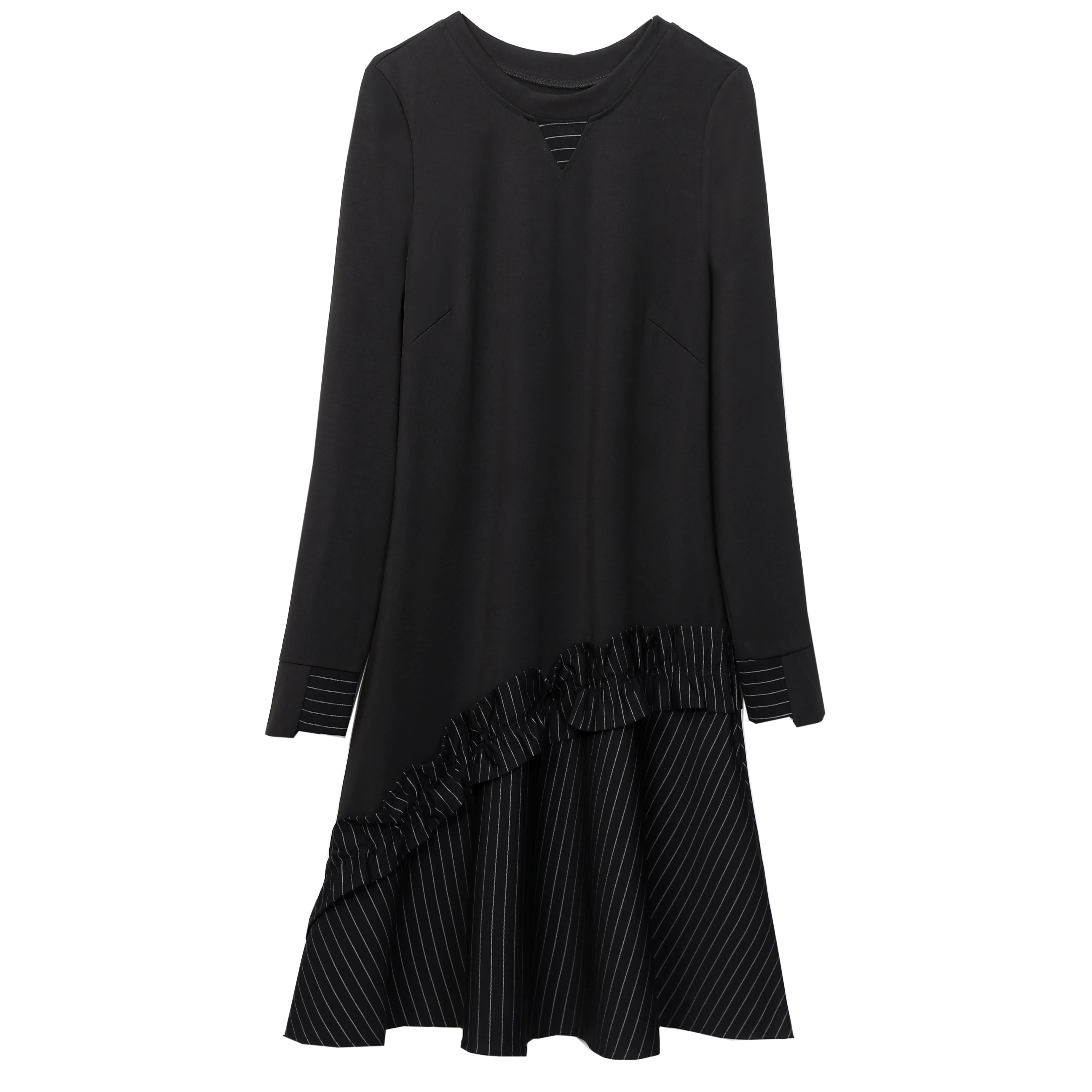 

COCOEPPS 5xl Plus Size Women Winter Dress Loose Korean Dress Casual Long Sleeve Dress A-line Striped Ruffles Large size Dresses