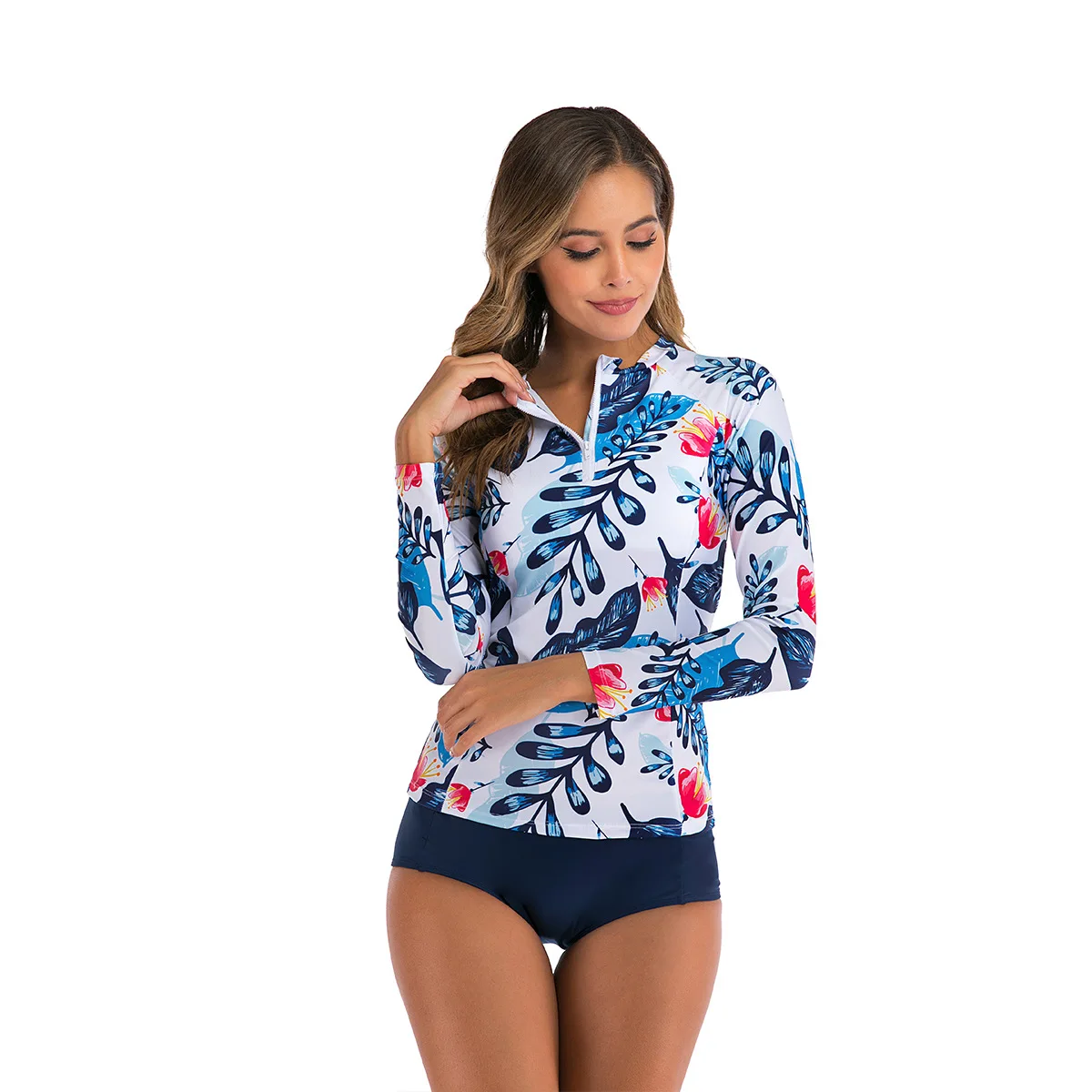 

Two Piece Bathing Swimsuit Surfing Diving Suit Digital Printing Long-sleeve Sunscreen Bikini Bathing Suit Women Swimming Suit
