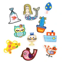100pcslot small luxury anime fun embroidery patch cactus fish bird boat mermaid clothing decoration heat transfer badge iron