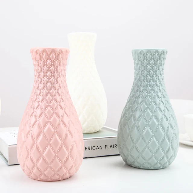 Unbreakable Plastic Flower Vase Decoration Home White Imitation Ceramic Vases Flower Pot Decor Nordic Style Flower Container 1