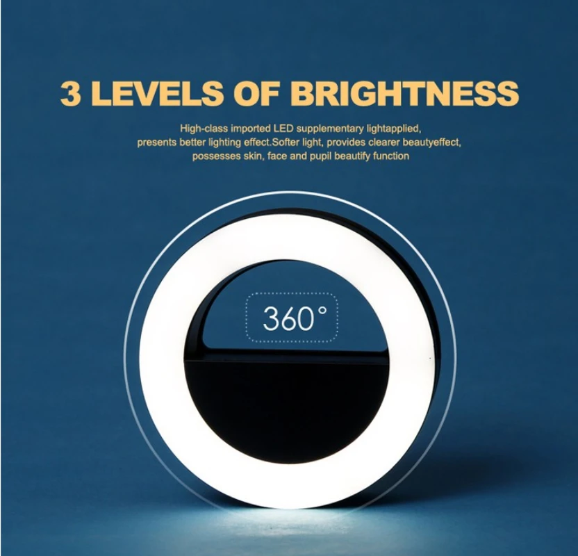 Портативный мини светильник для селфи с зажимом телефона USB зарядка кольцевая