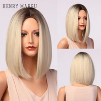 henry margu light white blonde ombre short bob wigs for women synthetic straight hair wig natural cosplay party middle part wigs