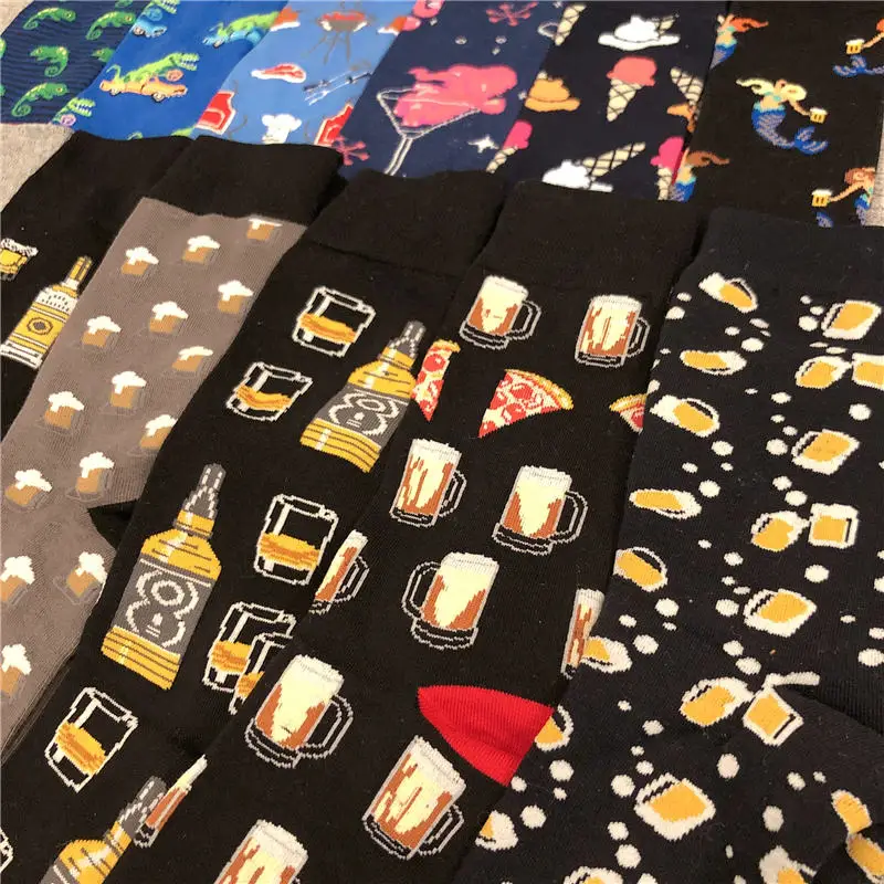 Хлопковые носки для взрослых до середины голени с алкоголем вино пиво пузырьки
