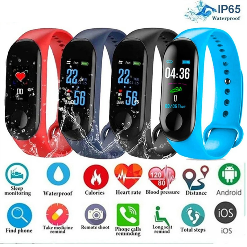 

Smart Watch Blood Pressure Heart Rate Message Reminder Sleep Monitor Bluetooth Waterproof Men and Women Digital Bracelet M3