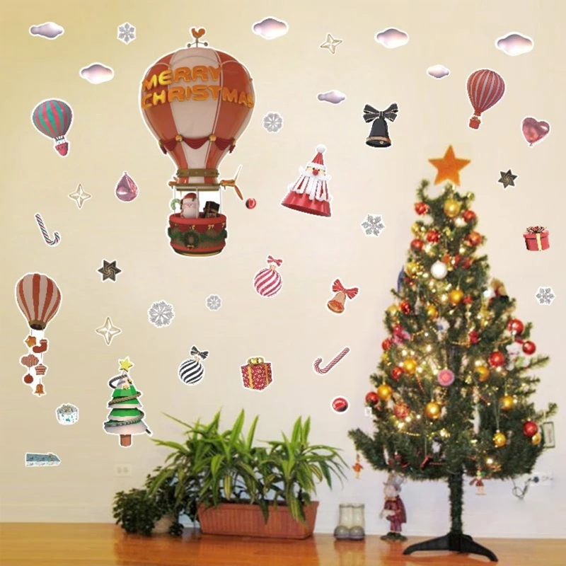 

Christmas Decoration Wall Stickers Hot Air Balloon Xmas Tree Pattern Stickers