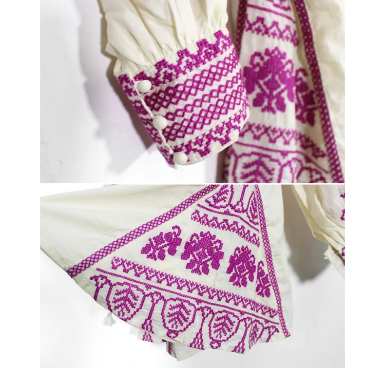 

Mini vestido loose Bohemian embroidered Vintage Hoho linen dress Lantern Sleeve Vestidos 2020