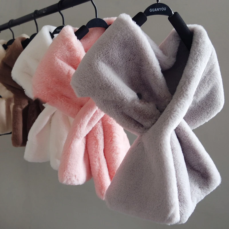 

5 Colors Winter Wraps Warm faux Rabbit Fur Scarves For Women Scarf Fur Coat Scarves Luxury Raccoon Neck Warmer Collar 90cm*15cm