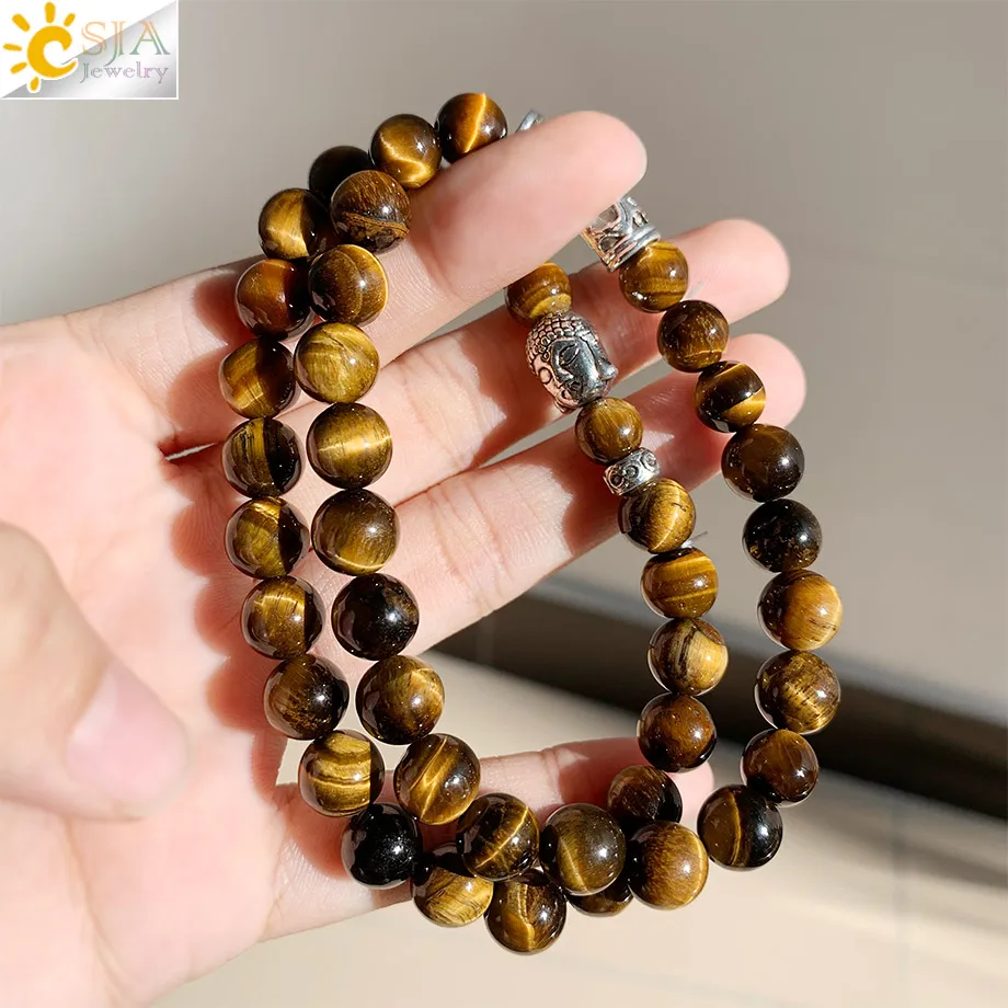 Набор браслетов из натурального камня CSJA 8 мм голова Будды простые эластичные