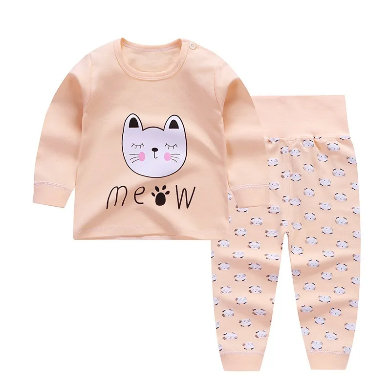 

Spring and Autumn new children's pajamas set cotton children's home wear high waist belly-protective pants set