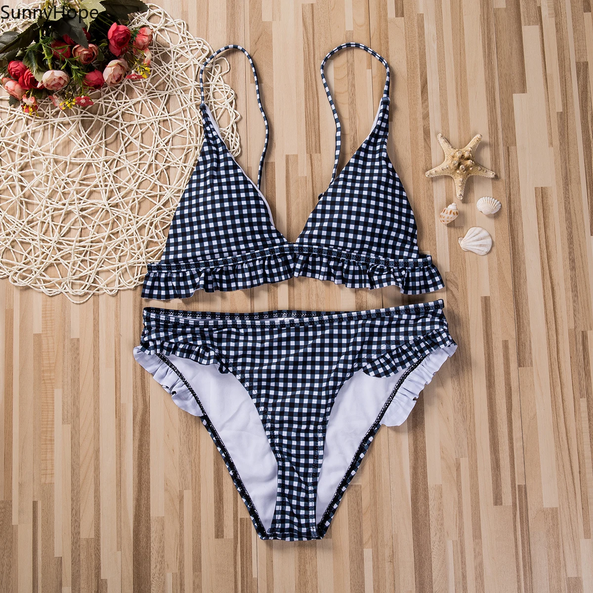 

Summer New Plaid Sexy Bikini Set Push Up Ruffles Padded Swimwear Bikini Women Bathing Suit Beachwear Swimming Suit Set