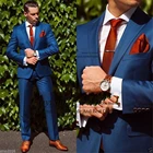 Модный синий мужской костюм, деловой Блейзер, Свадебный костюм для жениха, лучший мужской смокинг, брендовая одежда, комплект из 2 предметов, мужской костюм (пиджак + брюки)