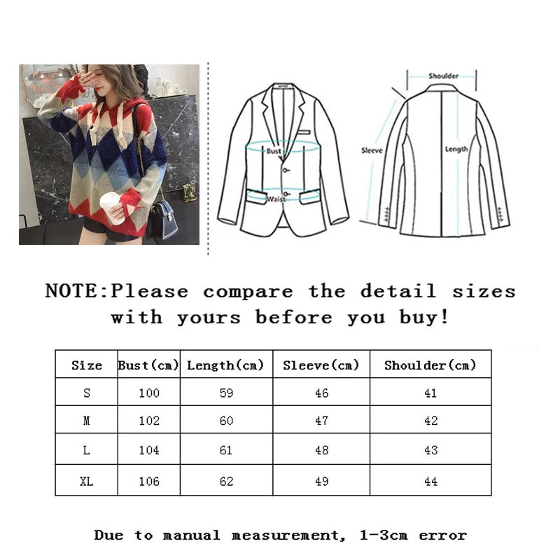 

Vangull Women Argyle Patchwork Hooded Pullovers Sweater Casual Lace up Loose Sweater Basic Chic Winter New Soft Knitted Coat