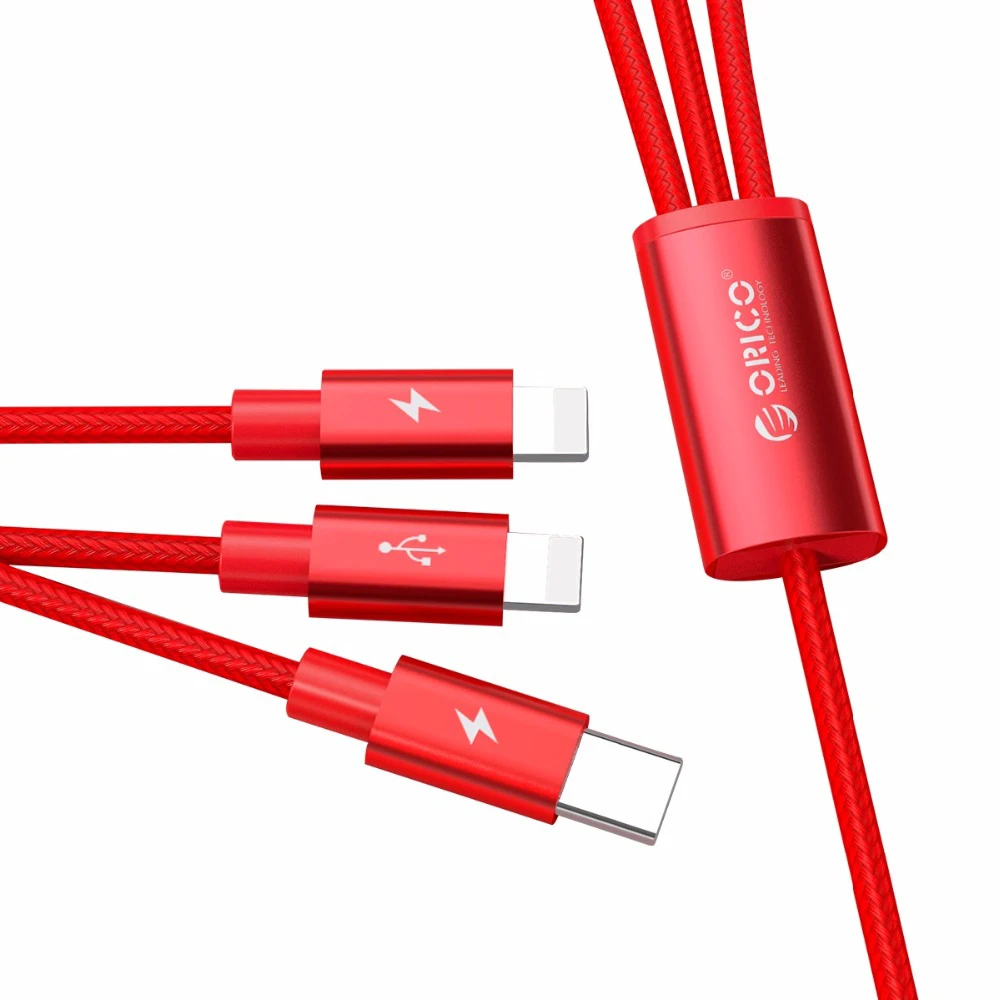 Orico нейлоновый кабель 3 в 1 type C для быстрой зарядки и синхронизации данных, usb-кабель для samsung Xiaomi Redmi5 iPhone 8X7 6 Plus iOS USB-C