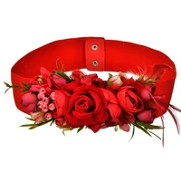 wide artificial flowers belts romantic ladies fashion temperament bride 70cm elastic high quality accessories hemp rope belt