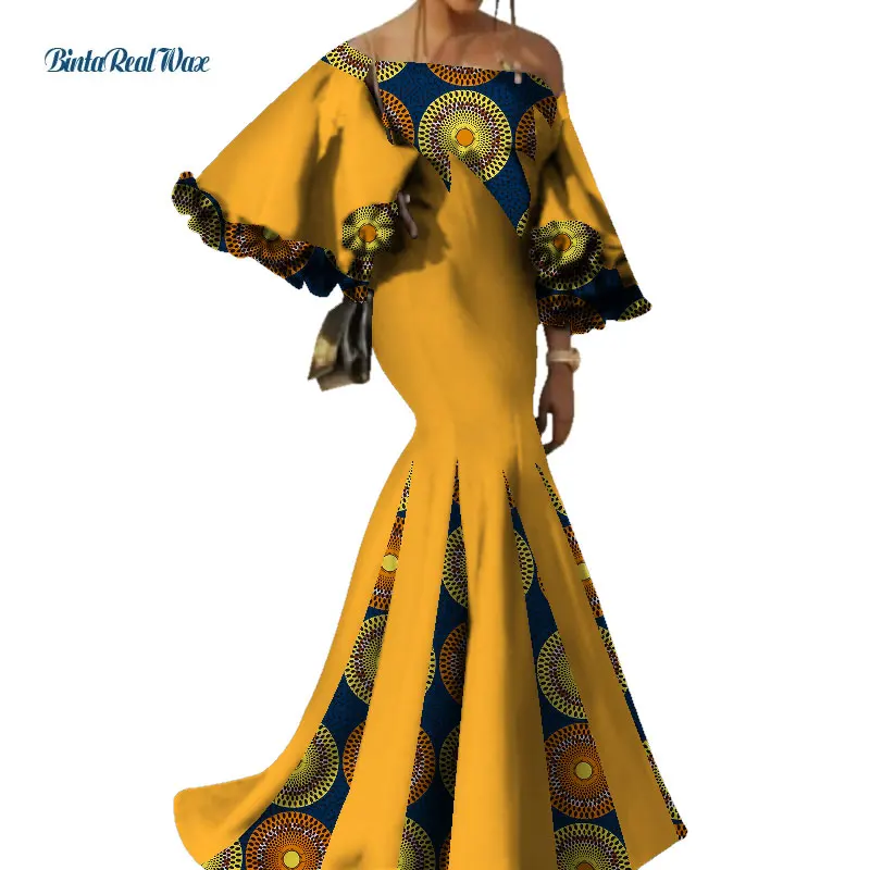 Женское платье с цветочным принтом Bazin длинное в африканском стиле длинным