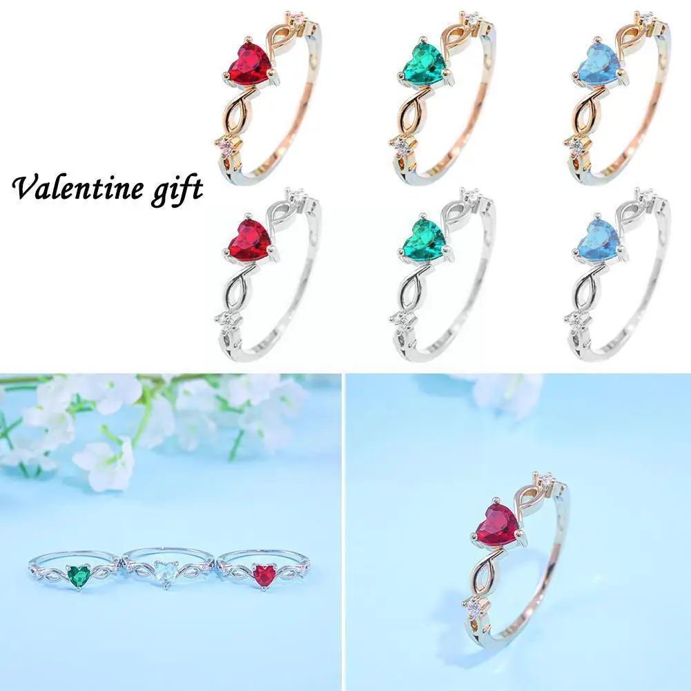 

Love Heart-shaped Zircon Inlaid Diamond White Plated Ring Ring Trend N5b3