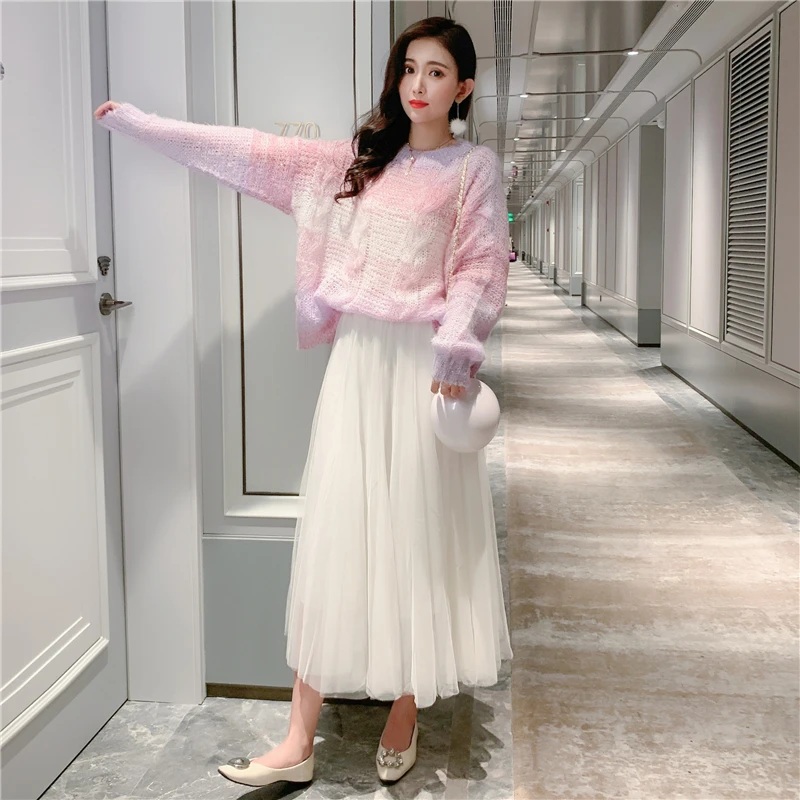 Весенняя футболка с длинным рукавом 2021 Осень корейский градиент цвета радуги