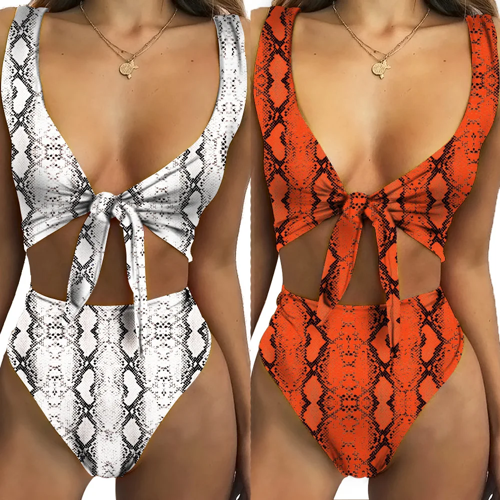 

Qeils Bikini 2021 High Waist Swimsuit Women Swimwear Bathing Snakeskin Bikini Set Tube Top Swimsuit Female Swimming Suit Woman