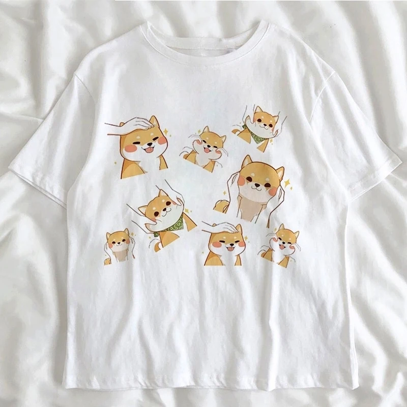 

T-Shirt Clothes Kawaii Cute Shiba Inu Harajuku Graphic Tees Top Women T shirt Aesthetic Shirt Crew Neck for Women Plus Size