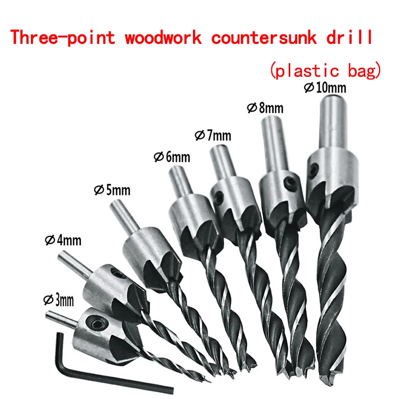 Набор быстрорежущих сверл для столярных изделий 7 шт./компл. 5 фрез 4241 шурупов 3-10