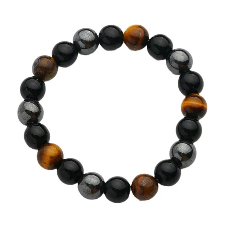 Браслет из натурального камня тройная защита гематит и черный обсидиан - купить