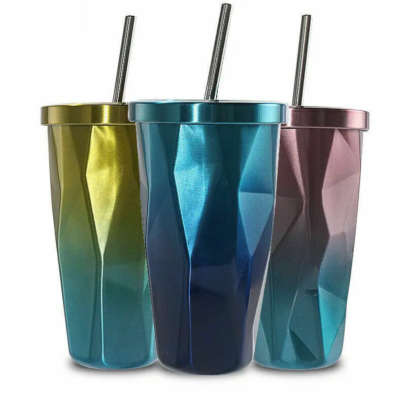 

500 ML Stainless Steel Coffee Tumbler Straw Cup Hot Cold Double Wall Thermos Drinking Cup Coffee Travel Mug Vacuum Insulated Mug