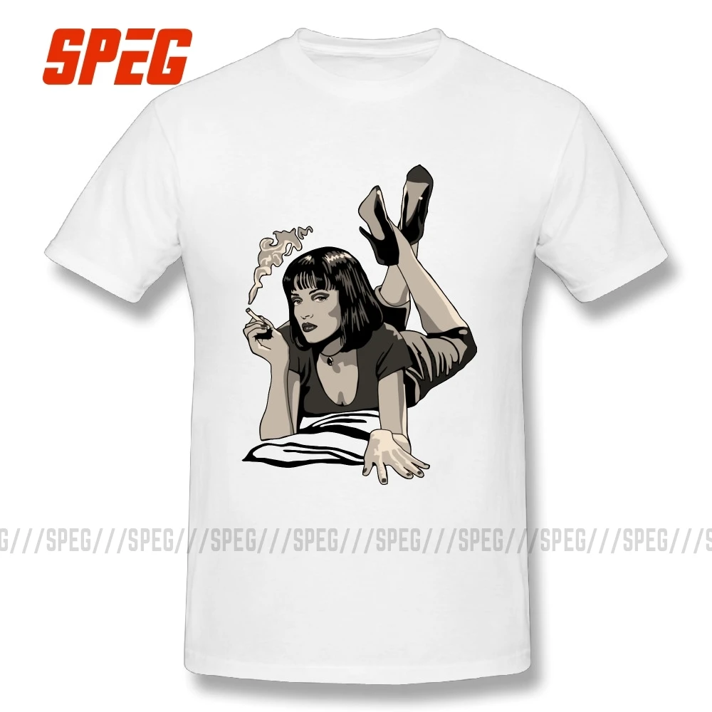 Забавные футболки Pulp fiction Миа Уоллес сексуальные мужская футболка с круглым