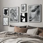 Картина льва одуванчика с абстрактной линией, Женская настенная живопись на холсте, скандинавские постеры и принты, настенные картины для декора гостиной