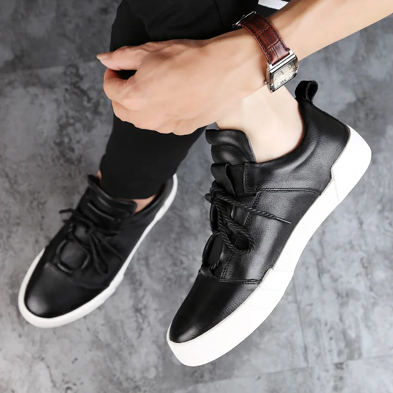 Mens shoes casual fashion genuine leather for men Slip on loafers Black sneakers Winter Autumn men's Brand 2019 New |