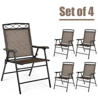 set of 4 patio folding chairs sling portable dining chair set w armrest op70338