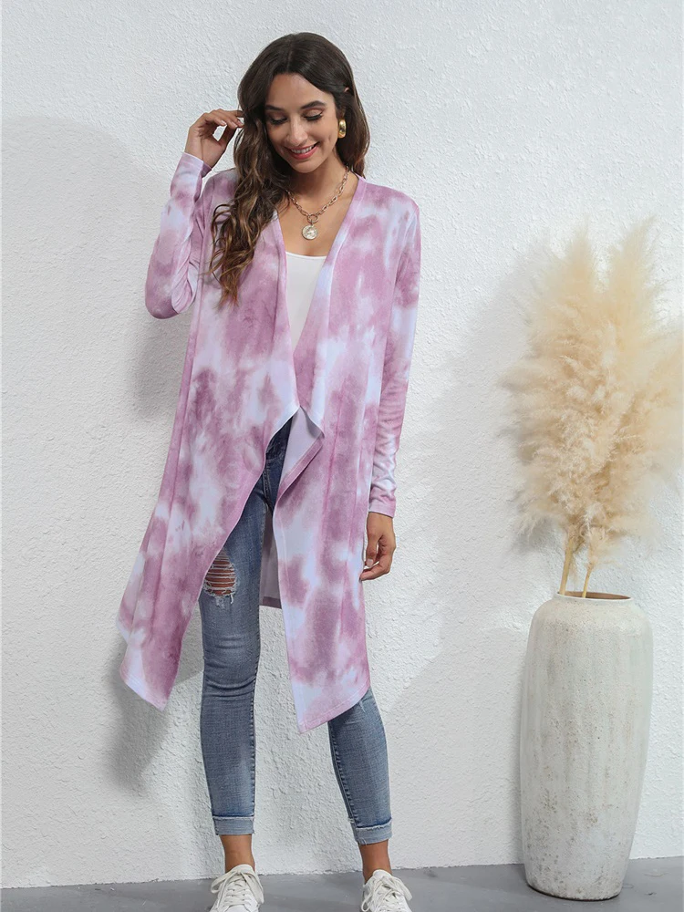 

Autumn Winter Women Irregular Print Knit Cardigan Jacket Elegant Fashion Basic Long Sleeve Tops Coat 2021