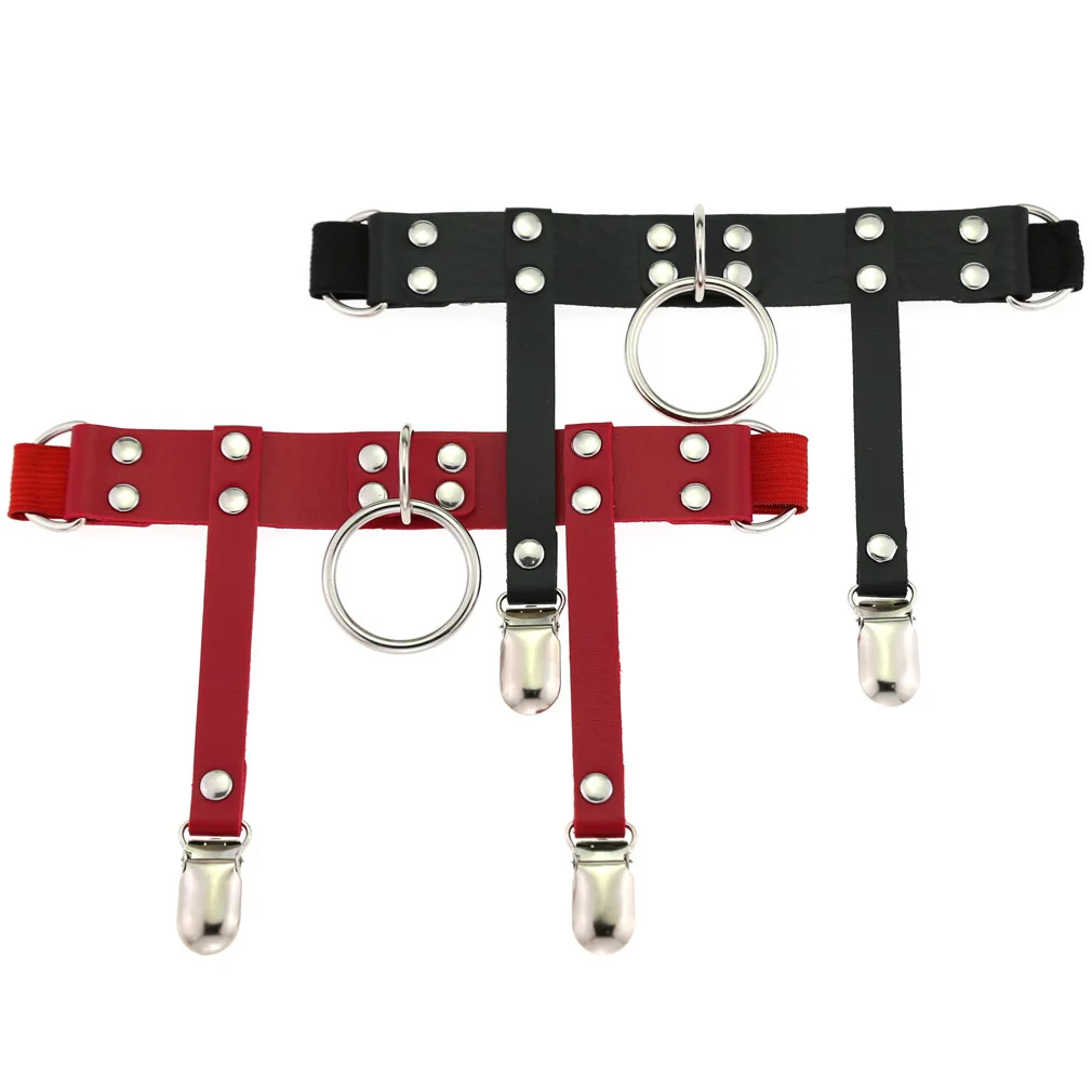 Подвязка женская из ПУ кожи регулируемый пояс с кольцами заклепками в стиле панк