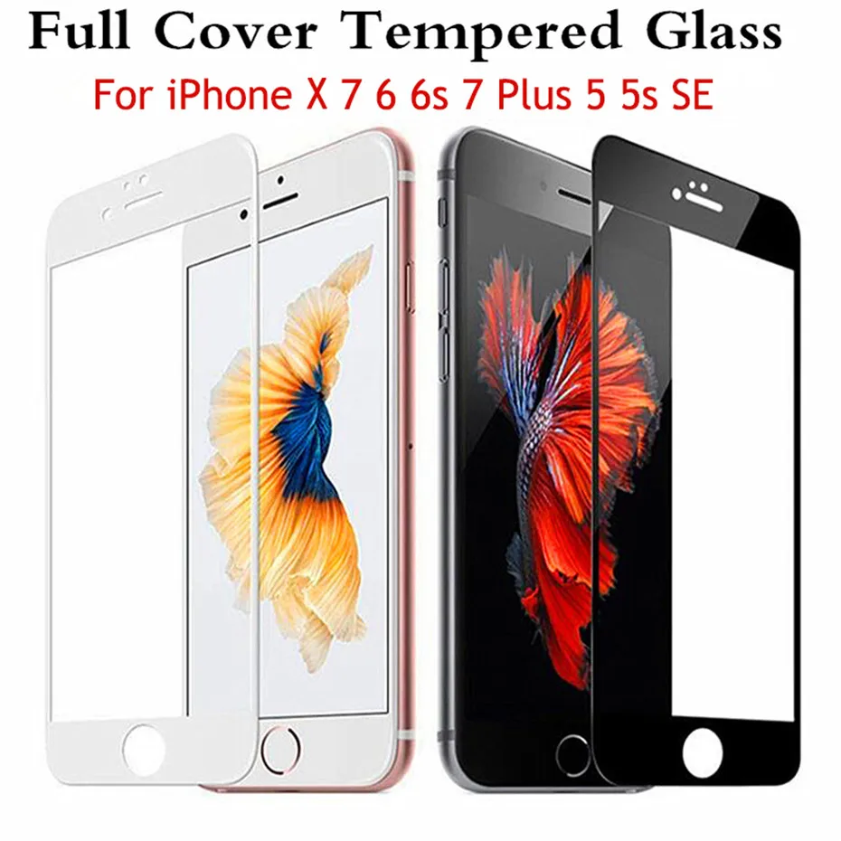 For iPhone 7 8 6 6s Plus Screen Protector Protective Film Full Coverage Cover Tempered Glass XS XR 11 Pro Max 5 5s SE | Мобильные