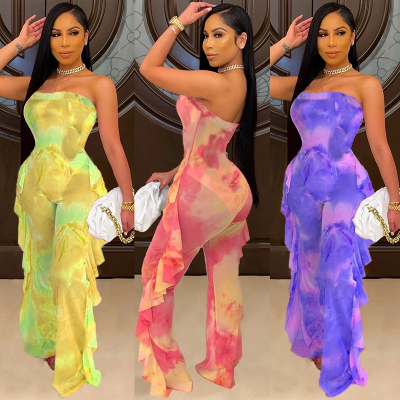 

2021 элегантные пикантные комбинезон; Клубная одежда комбинезон с оборками прозрачные сетчатые вечерние Для женщин комбинезон Пляжная одежд...