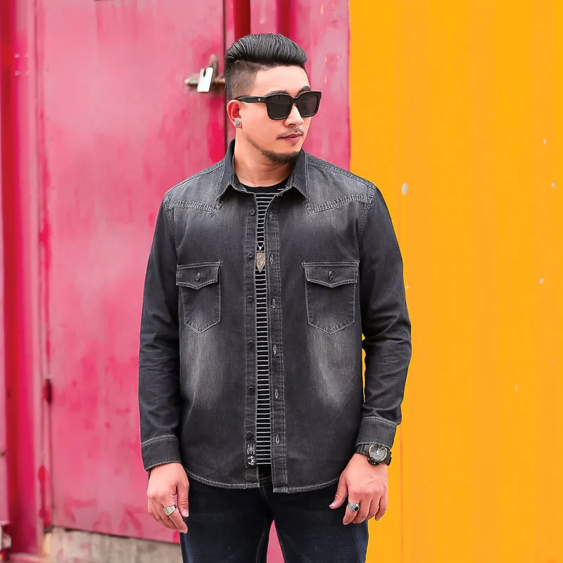 

Extra XL Menswea Men's Thin Fashion Denim Shirt Loose Washed Out Large Size Denim Shirt Plus Size Men Clothing