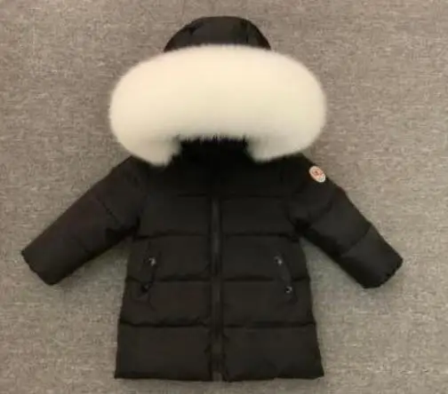 black white fox fur Г. Зимняя Детская короткая куртка зимняя одежда на белом утином пуху для мальчиков толстый очень большой пуховик с воротником из лисьего меха для девочек, одежда - Цвет: black white fox fur