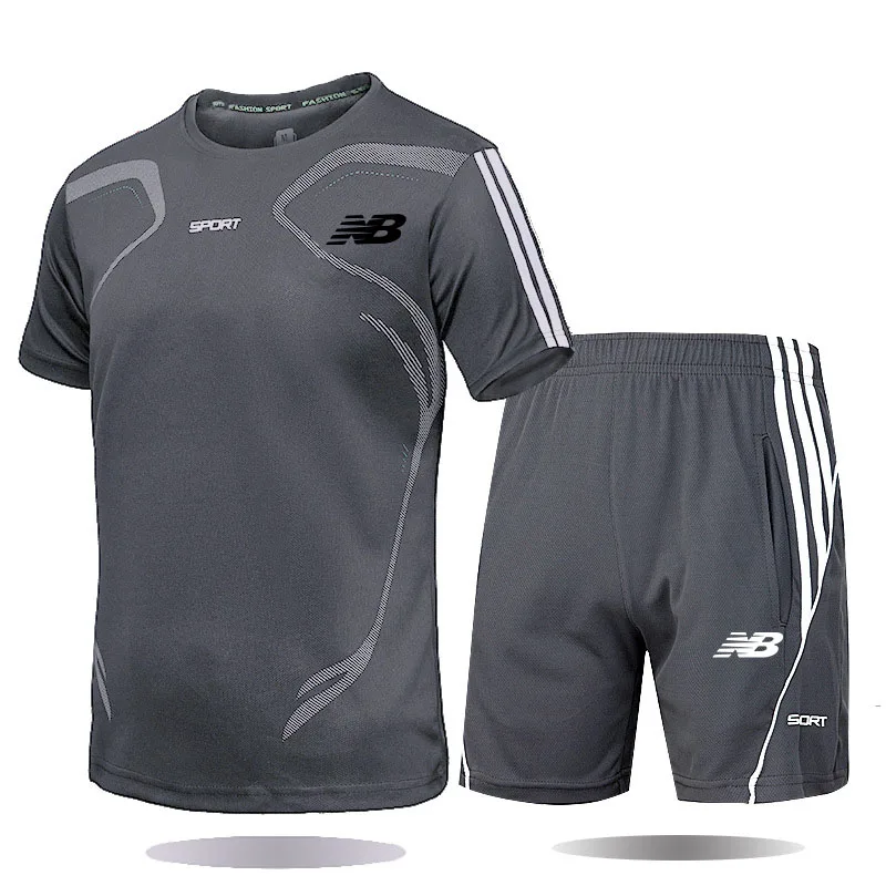 

2021 summer men's new print NB trend personality fashion sports short-sleeved T-shirt + sports casual shorts suit