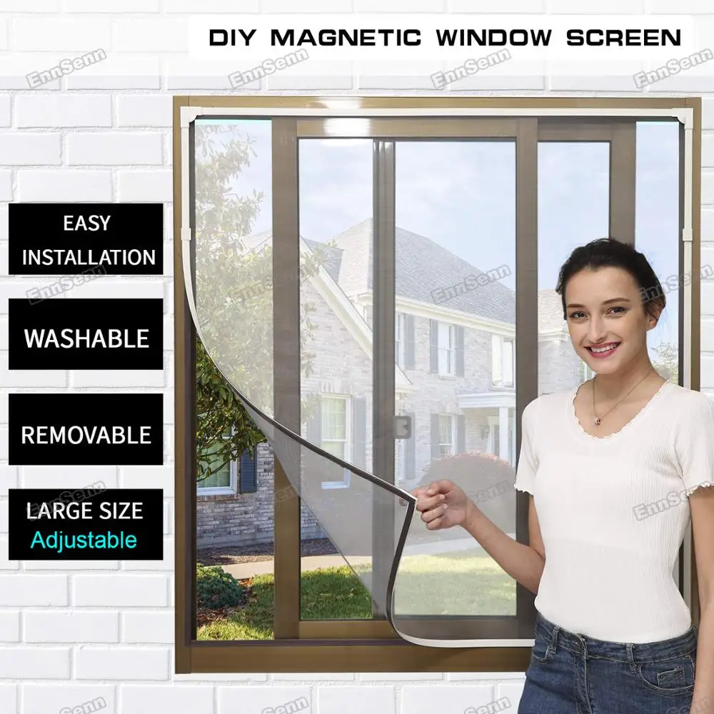 Регулируемый DIY магнитный экран окна съемный моющийся Невидимый Муха Москитная сетка на заказ