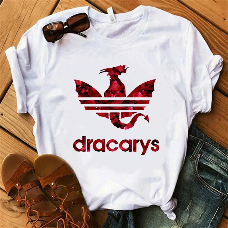 XWT0506-white Showtly Dracarys GAME OF THRONE Female T Shirt Women Summer Dragon Print White Casual Plus Size Streetwear Fashion T shirt - Цвет: XWT0506-white