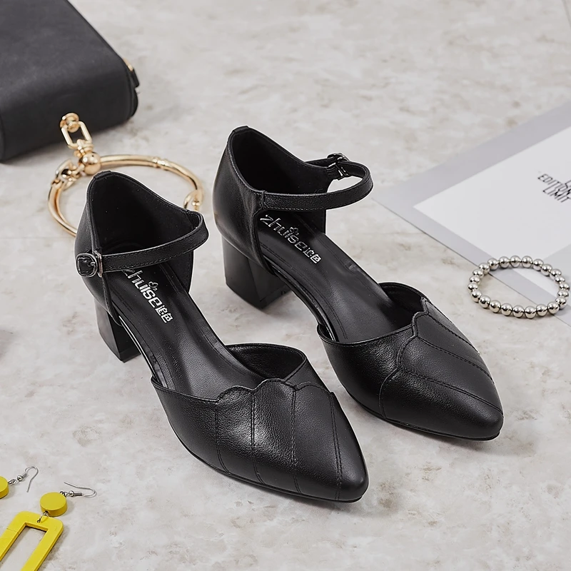 

ZHUISE Cow Leather Sandals Women Office Concise Convenient Rivet Decoration Shoes High Quality Elegant Fashion Sandals