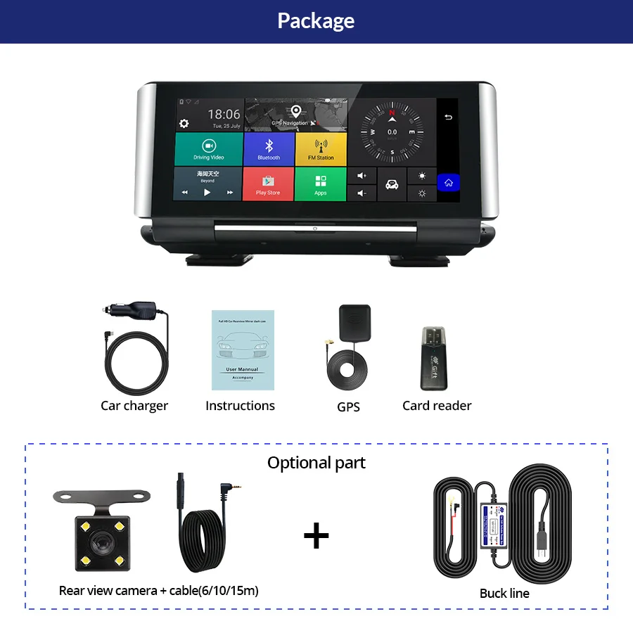 Автомобильный видеорегистратор 4G GPS навигатор на Android 7 0 FHD 1080P wi fi Bluetooth