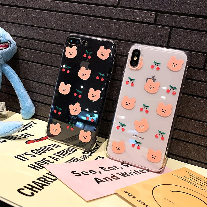 Kawaii bear корейский Прозрачный чехол для пары iPhone 11Pro Max 7 8 6s plus мягкий силиконовый X XS