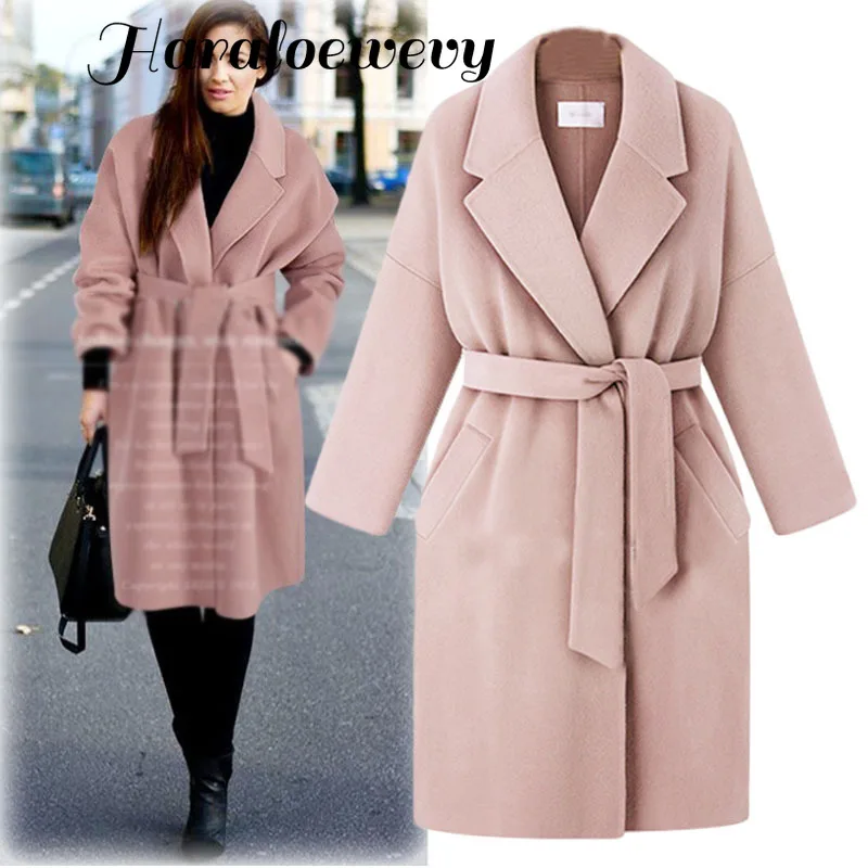 Модное повседневное длинное шерстяное пальто одноцветное свободное и куртка с