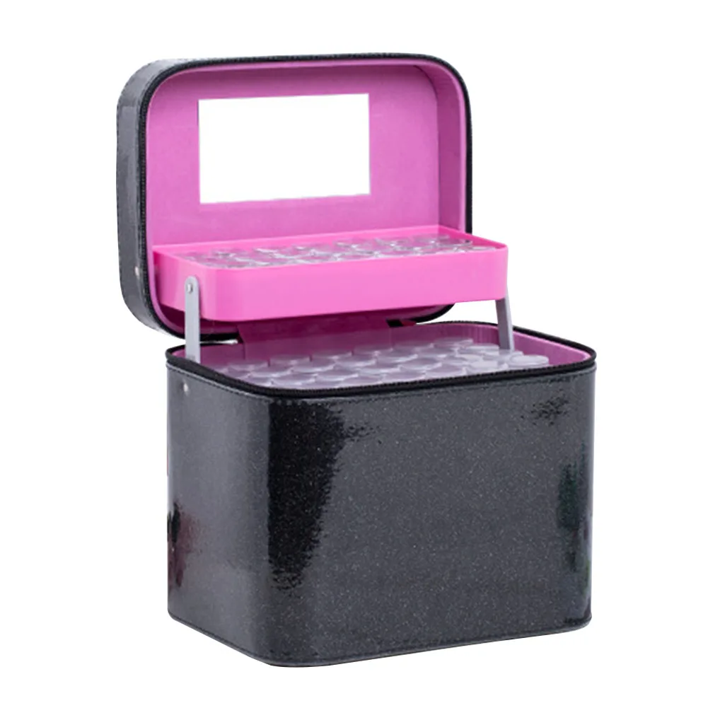 

126 Bottle Accessory Exquisite Display Solid Durable Case Embroidery Storage Box Handbag Zipper Beads Non Toxic Diamond PU