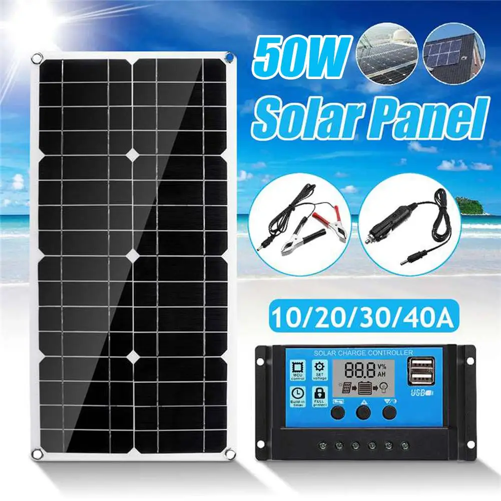 50W 18V Charging Solar Panel Board Monocrystalline 4 Level PWM Outdoor Cycling Hiking Camping Mobile Phones Tablets #Y2 | Электроника