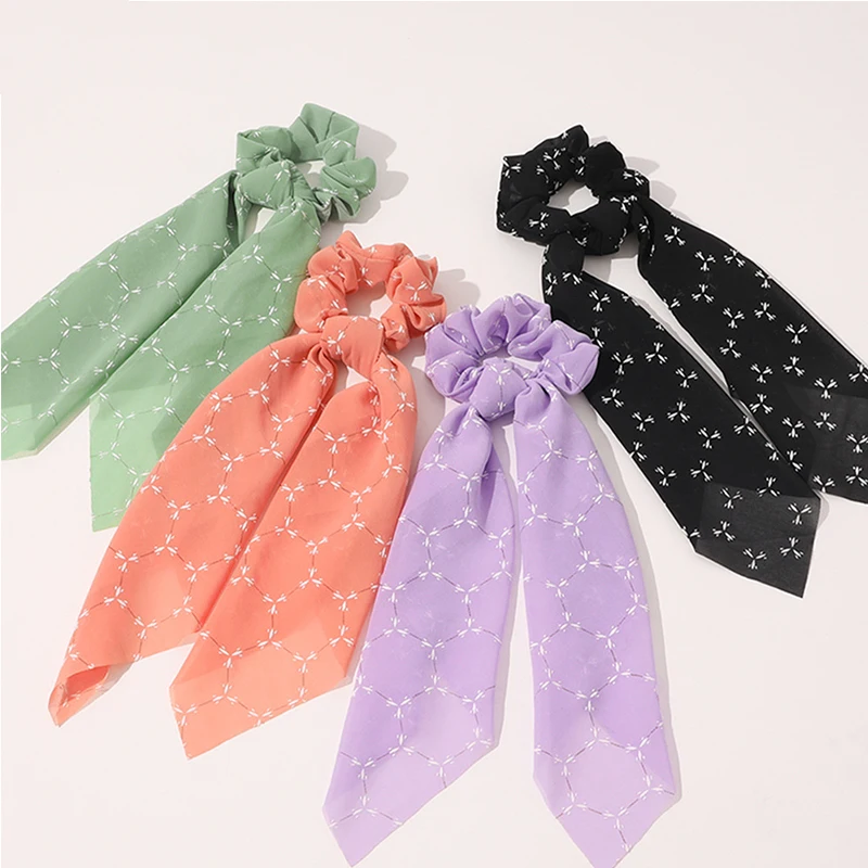 

Bowknot Hair Scarf Elastic Hair Bands Chiffon Big Streamer Hair Scrunchies Solid Color Long Ribbon Hair Rope Hair Accessories
