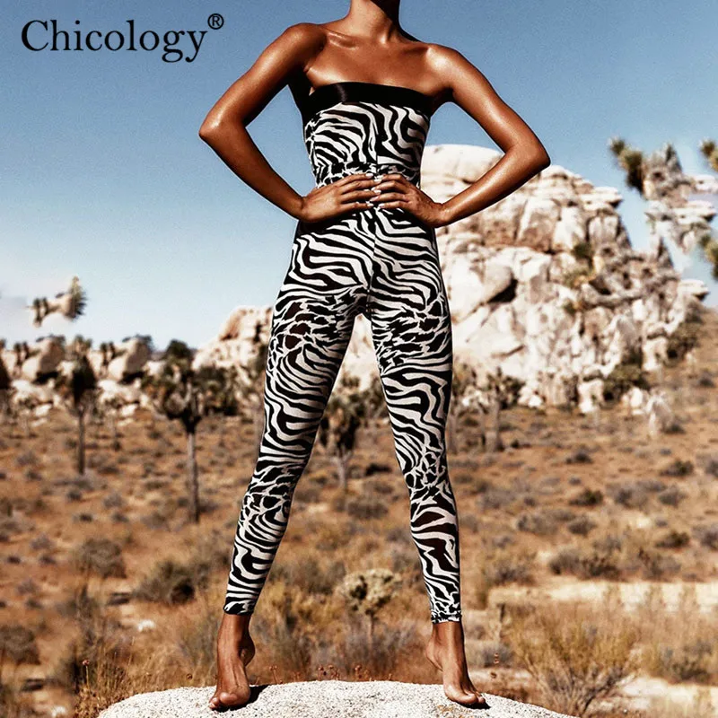 Chicology Зебра принтом принт с открытыми плечами комбенизон комбенезон длинные