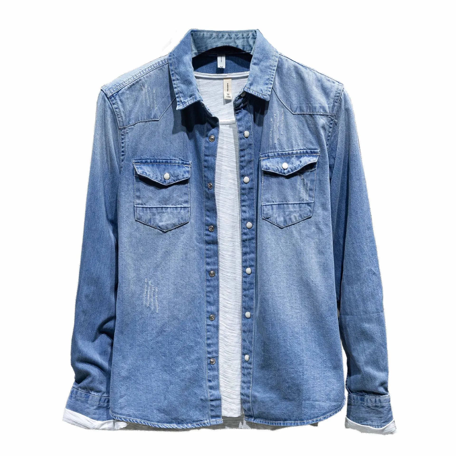 

Spring Autumn Shirt Men Denim Washed Long Sleeve Blue Jeans Shirts Cotton Camisa Masculina Fashion Korean Clothes Mens Shirts