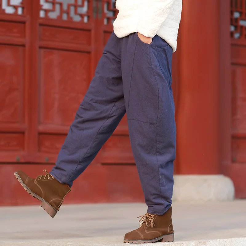 Runback толстые шаровары теплые штаны из хлопка женские брюки фонарики одноцветные